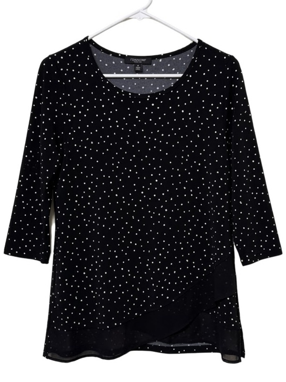 Karen Kane Black Polka Dot Scoop Neck Long Sleeve Top
